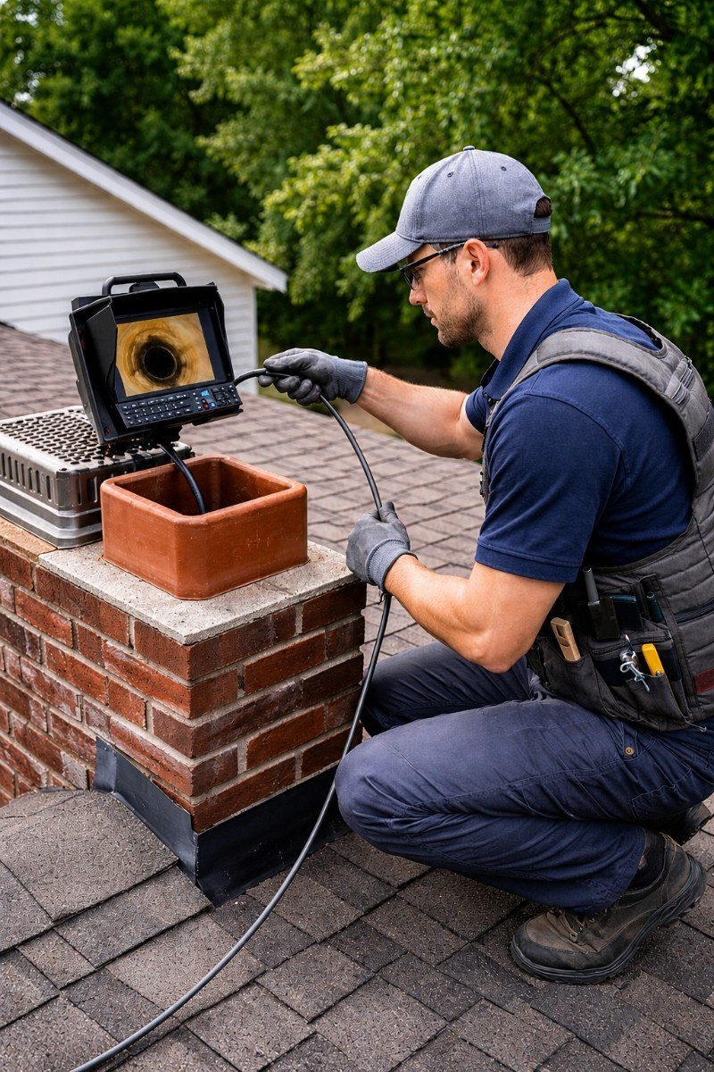 Chimney service technician working in Manhasset Hills, NY