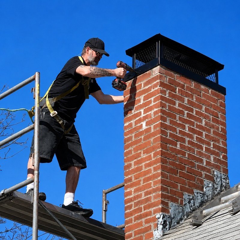 Chimney service technician working in Searingtown, NY